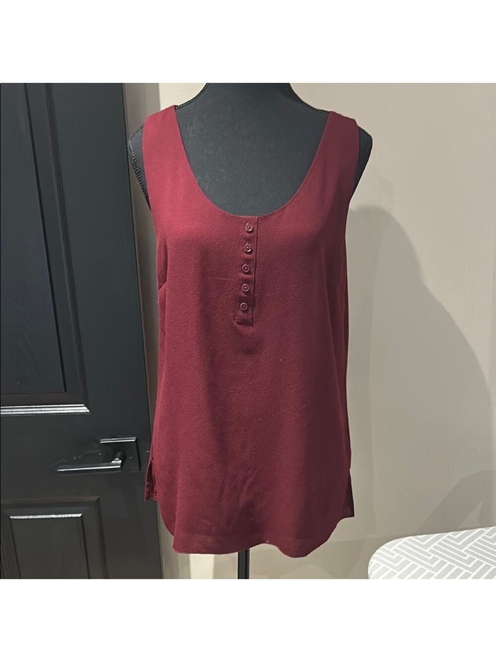 Le Chateau Red Sleeveless Buttoned Tank Top